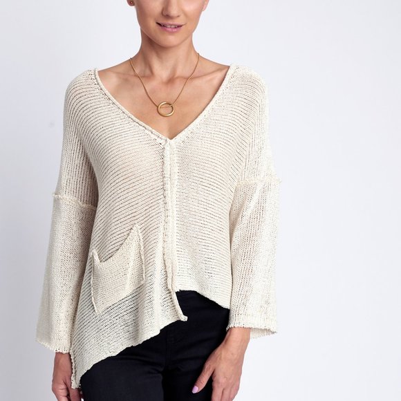 V-Neck One Pocket Lightweight Sweater - Picture 1 of 2